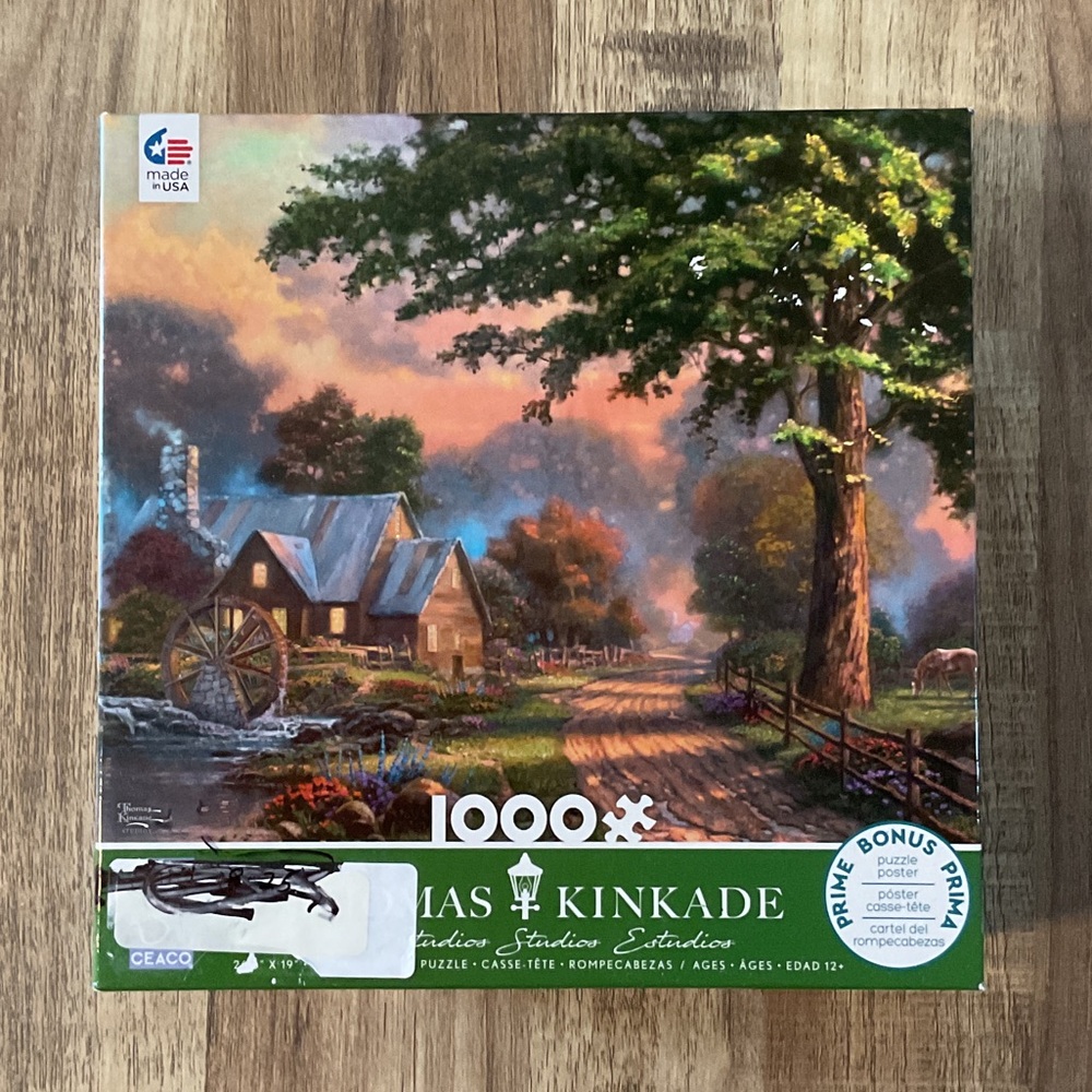 Thomas Kinkade Sunset Cottage Puzzle — Green, Brown, Blue